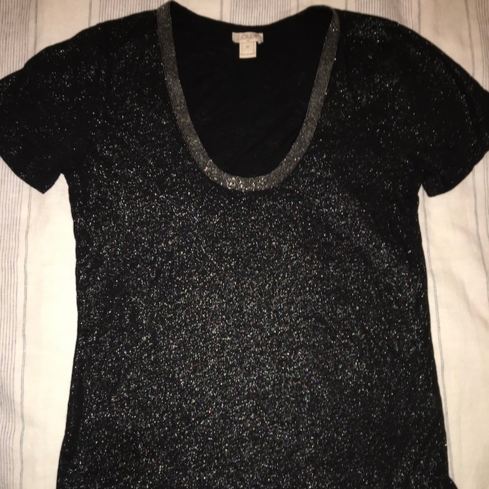 JCrew Metallic Black & Gray Scoop Neck Top